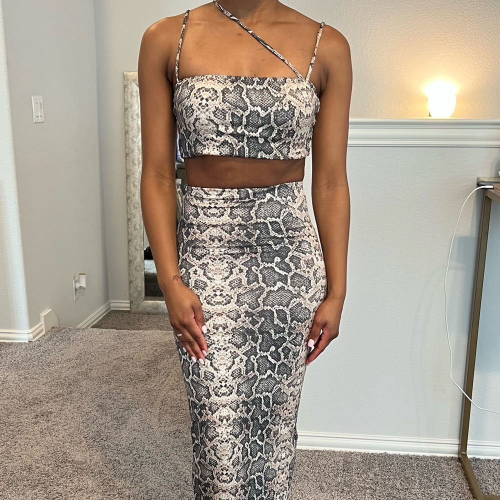 Printed Crop Top Bodycon Skirt Set